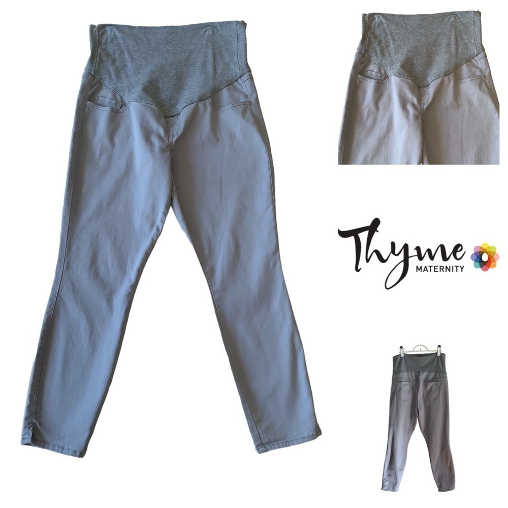 2/$10 MOVING SALE Thyme Maternity Grey Slim Fit Pants 26” Full Stretch-panel